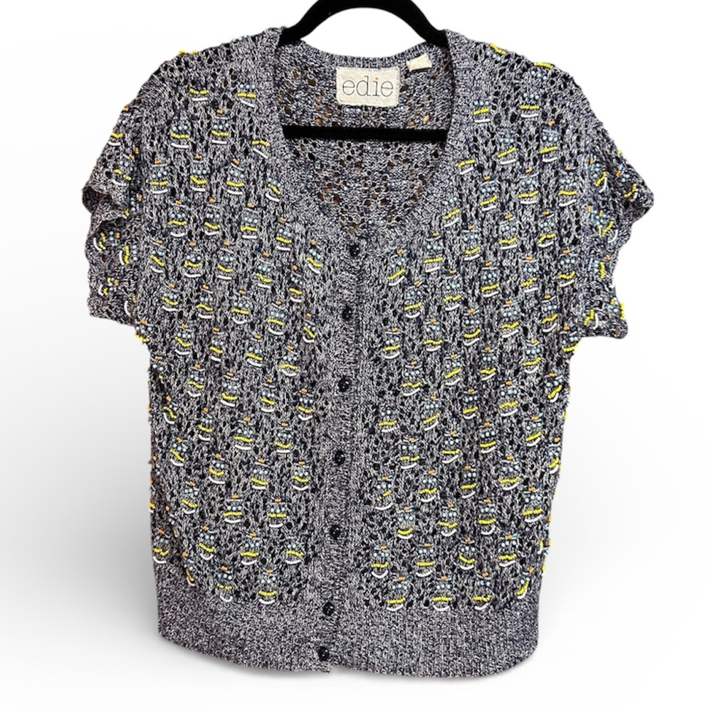 Anthropologie Edie Reflective Scarab Beaded Cardigan